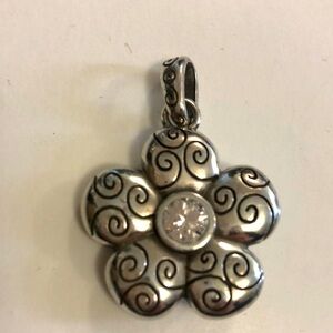 Elegant Silver Floral Rhinestone Crystal front & back Pendant Excellent Conditio